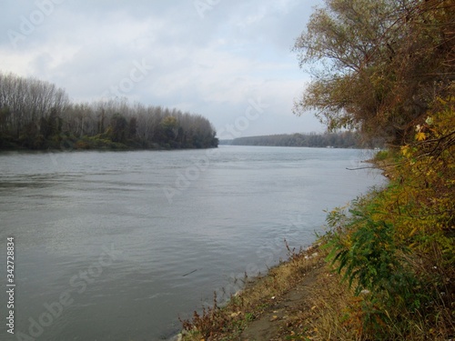 Autumn landscape with river in the province of Vojvodina, Serbia