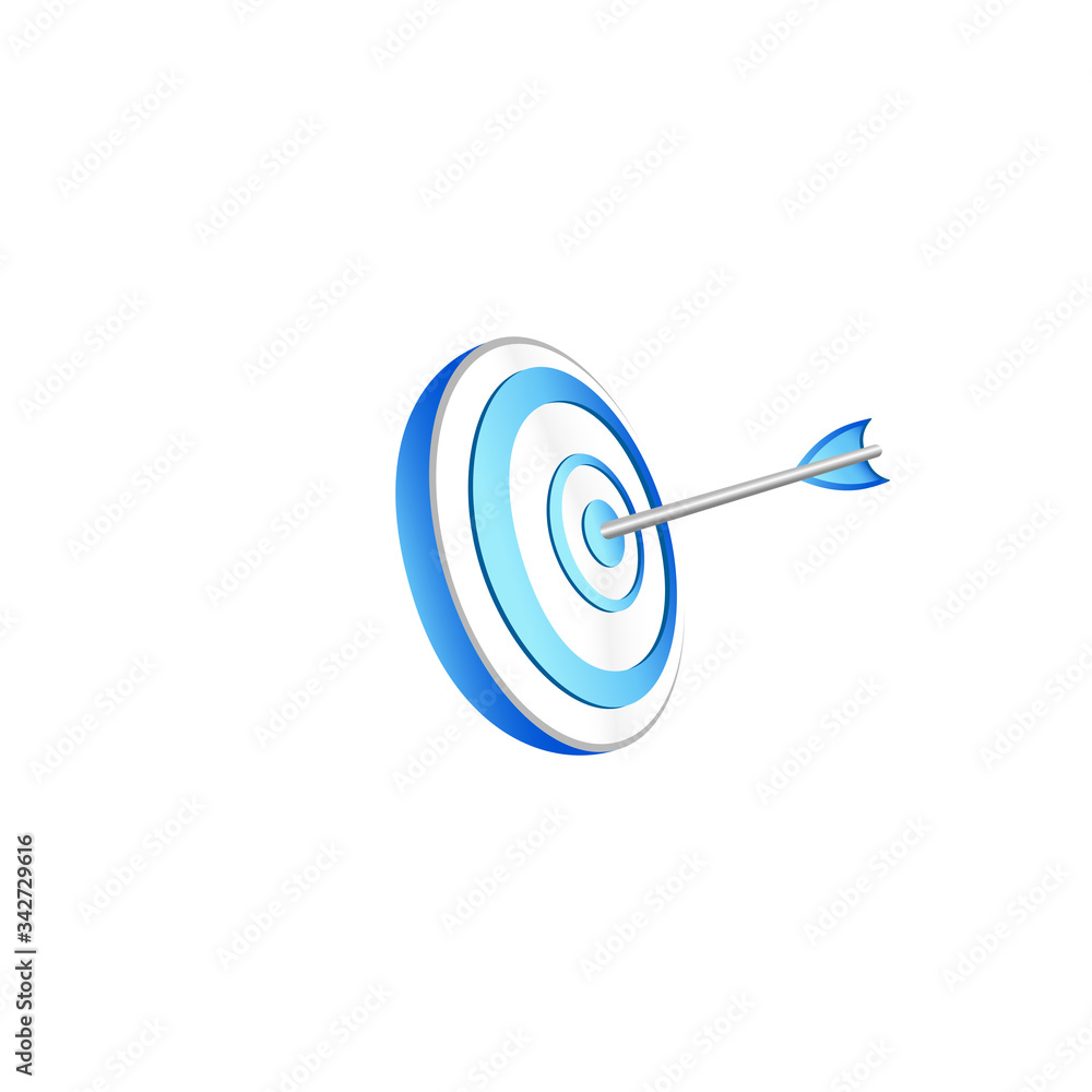 Mission, target icon or business goal logo in blue design concept on an isolated white background. EPS 10 vector.