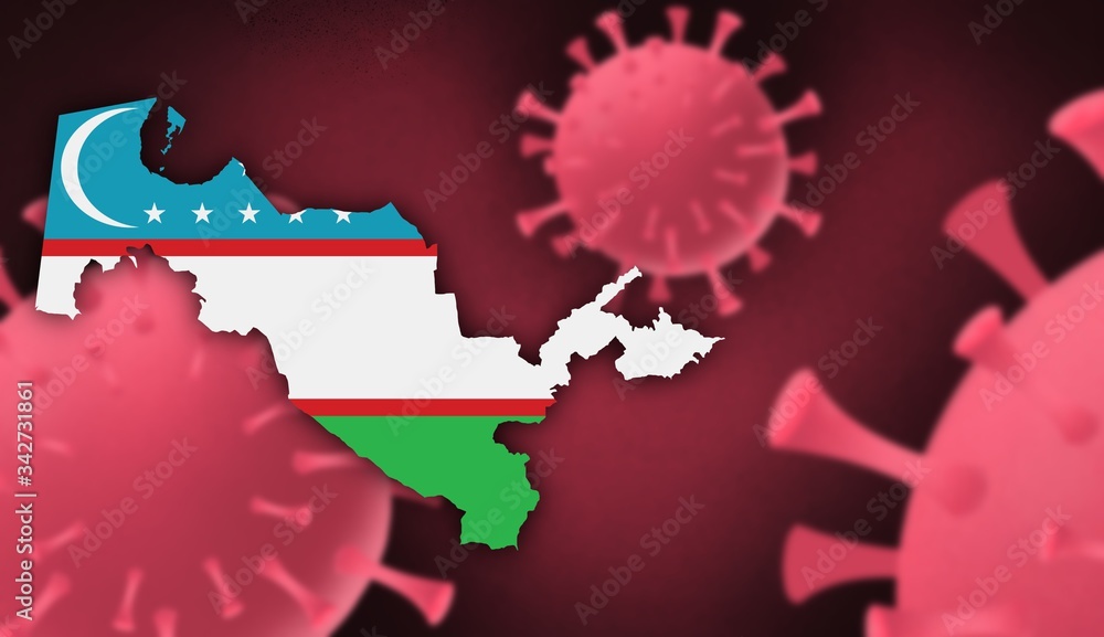 Uzbekistan map with flag pattern on corona virus update on corona virus