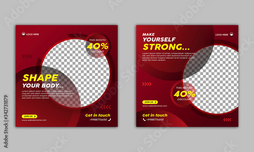 Gym and fitness square banner template for social media post, web banner and flyer