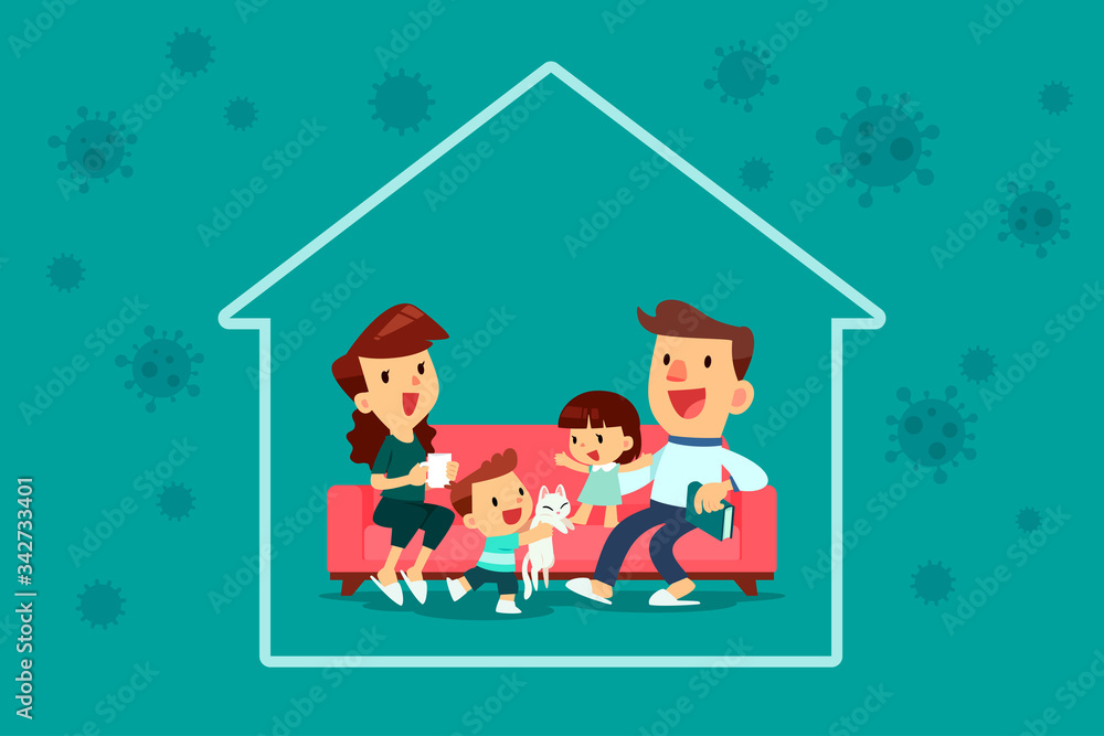 Naklejka premium family stay inside their home during virus pandemic