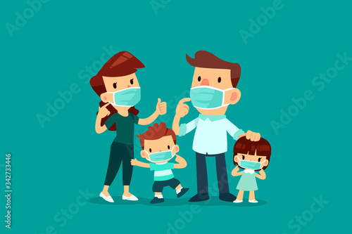 family wearing medical mask