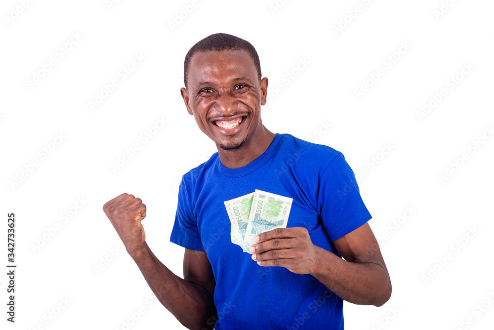 close-up of a young man with banknotes, happy. close-up of a young man with banknotes, happy.