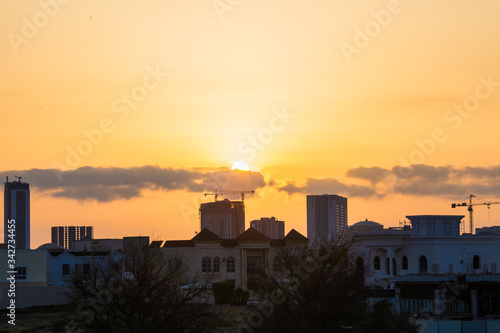 Beautiful colonial style house at sunset