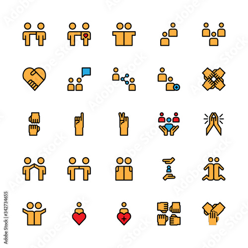 Set of Friendship Together Relation Forever filled style icon - vector