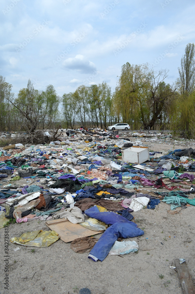 Spring landscape.Ecology of Ukraine. Nature near Ukrainian capital. Environmental contamination. Illegal junk dump.  Kiev,Ukraine