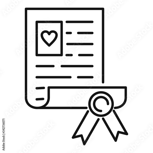 Certificate birth document icon. Outline certificate birth document vector icon for web design isolated on white background