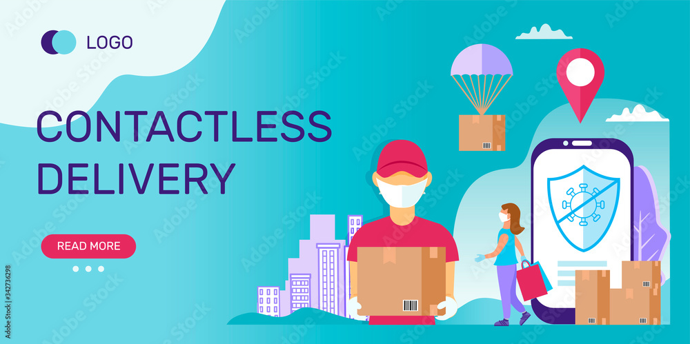Contactless delivery template for banner, landing page, web site. Vector illustration. Contactless delivery template for banner, landing page, web site. Vector illustration.