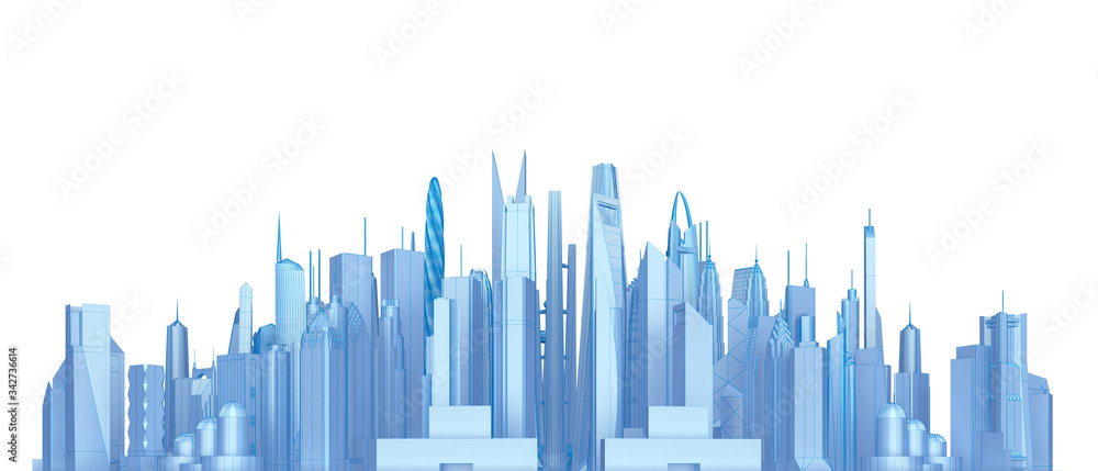 blue wireframe cityscape isolated on white