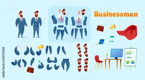 Vector business man super hero cape animation set