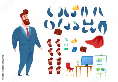 Vector business man super hero cape animation set