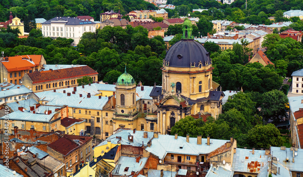 Obraz premium Lviv rustic city architecture of ancient town center in western Ukraine