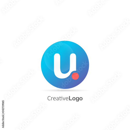 Initial letter U logo with circle and red dot. Design vector illustration logo for company template