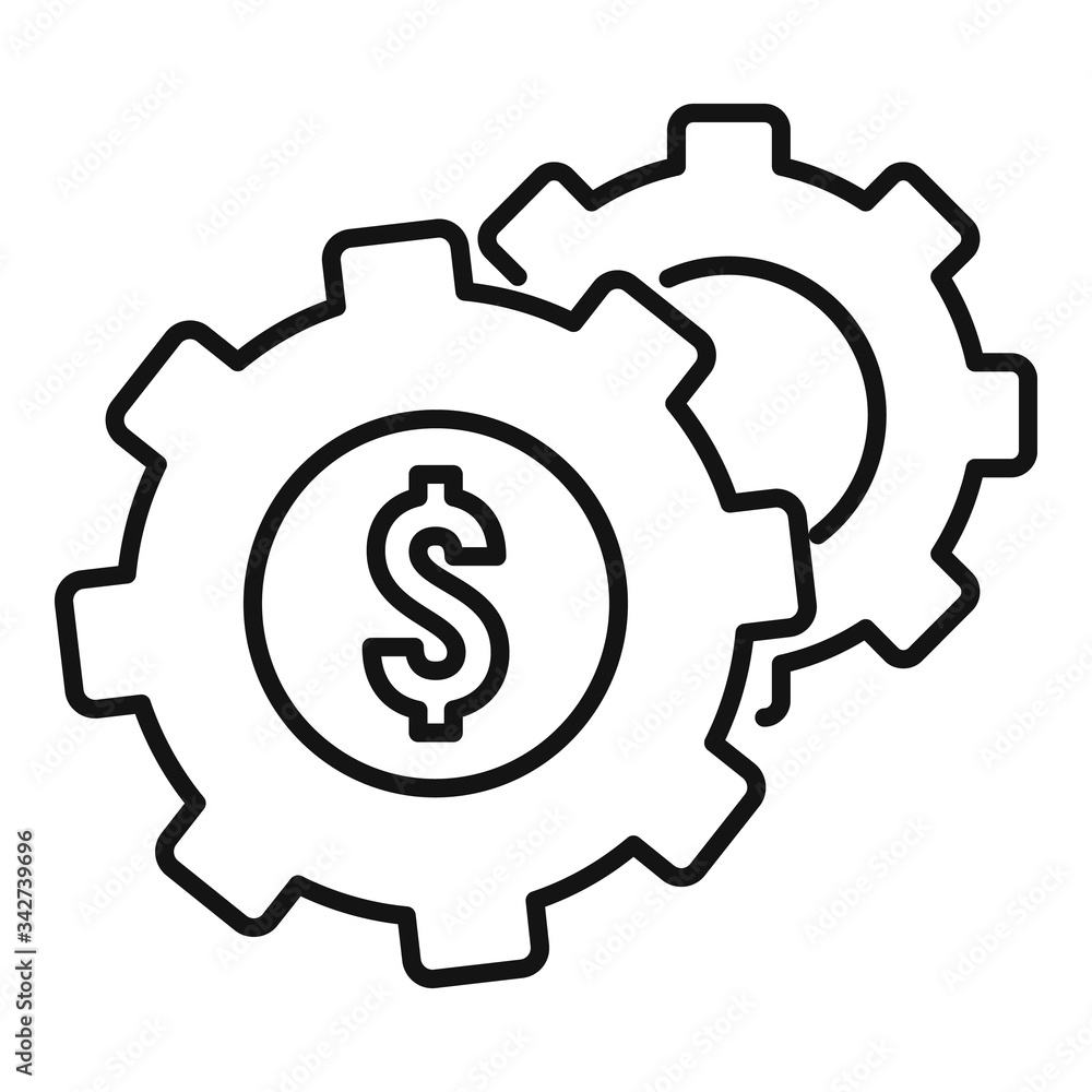 Money gear system icon. Outline money gear system vector icon for web design isolated on white background Money gear system icon. Outline money gear system vector icon for web design isolated on white background