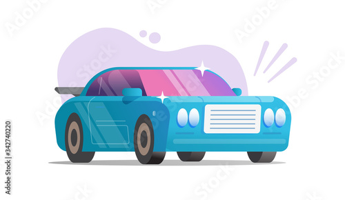 New car clean shine and glitter or luxury sport super vehicle automobile offer vector flat cartoon, idea of gift or prize auto, exhibition presentation or present illustration modern design image
