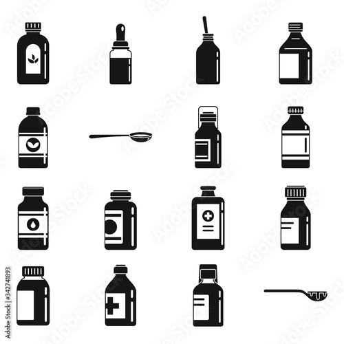 Cough syrup dosage icons set. Simple set of cough syrup dosage vector icons for web design on white background