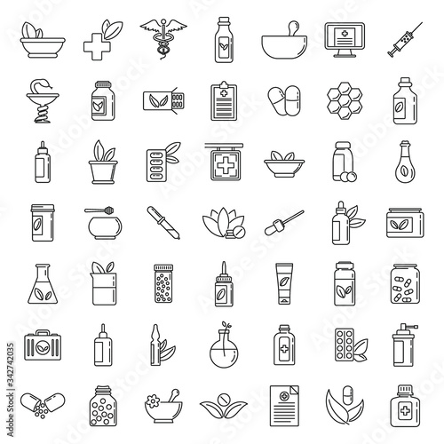 Homeopathy health icons set. Outline set of homeopathy health vector icons for web design isolated on white background