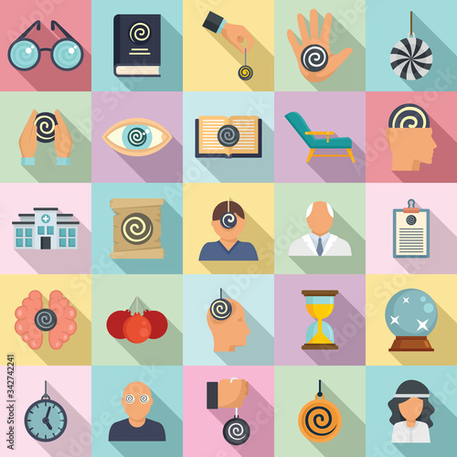 Hypnosis icons set. Flat set of hypnosis vector icons for web design