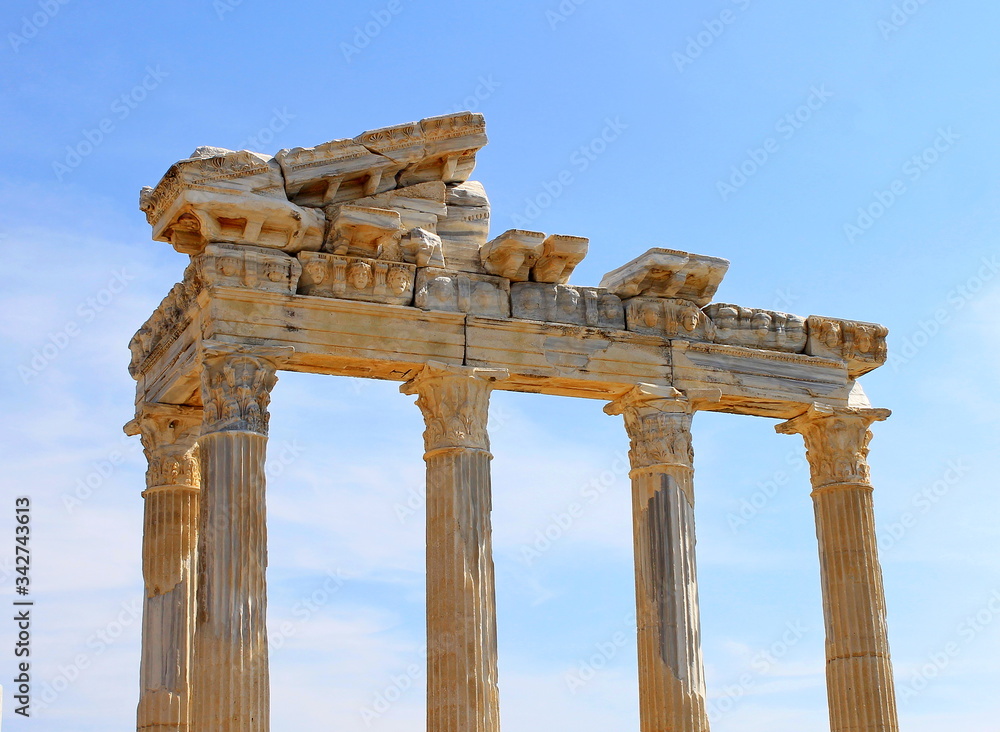 The ruins of the Temples of Apollo and Athens in Side. The second century AD. The famous architectural monument of Side, Turkey. The ruins of the Temples of Apollo and Athens in Side. The second century AD. The famous architectural monument of Side, Turkey.