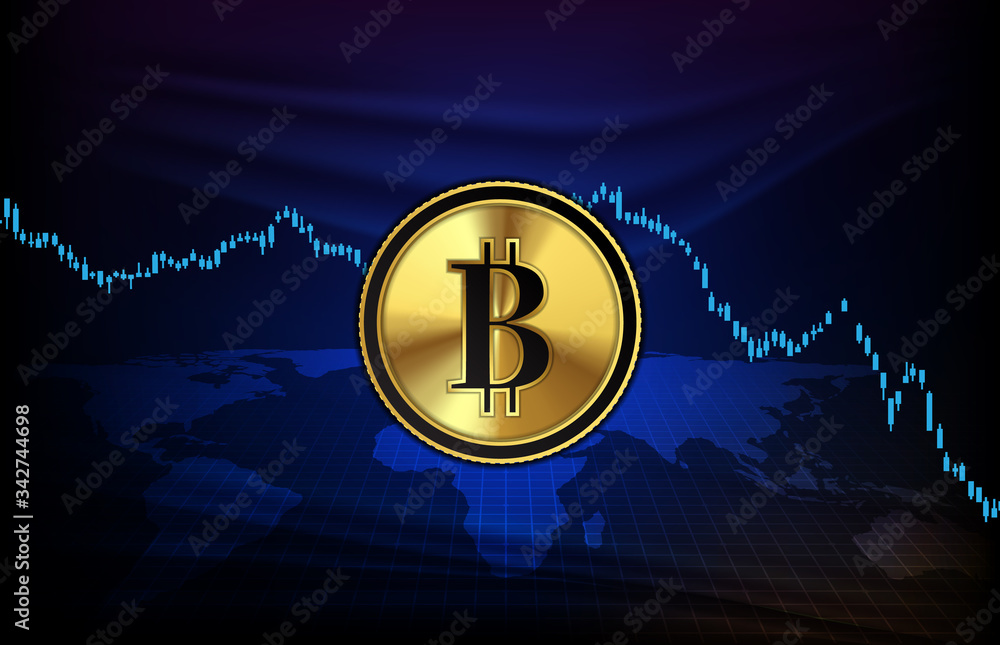 abstract futuristic technology background of bitcoin digital cryptocurrency and market graph down abstract futuristic technology background of bitcoin digital cryptocurrency and market graph down