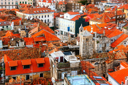 Aerial view of Split, Croatia. Old historical buildings and famous Palace of the Emperor Diocletian photo