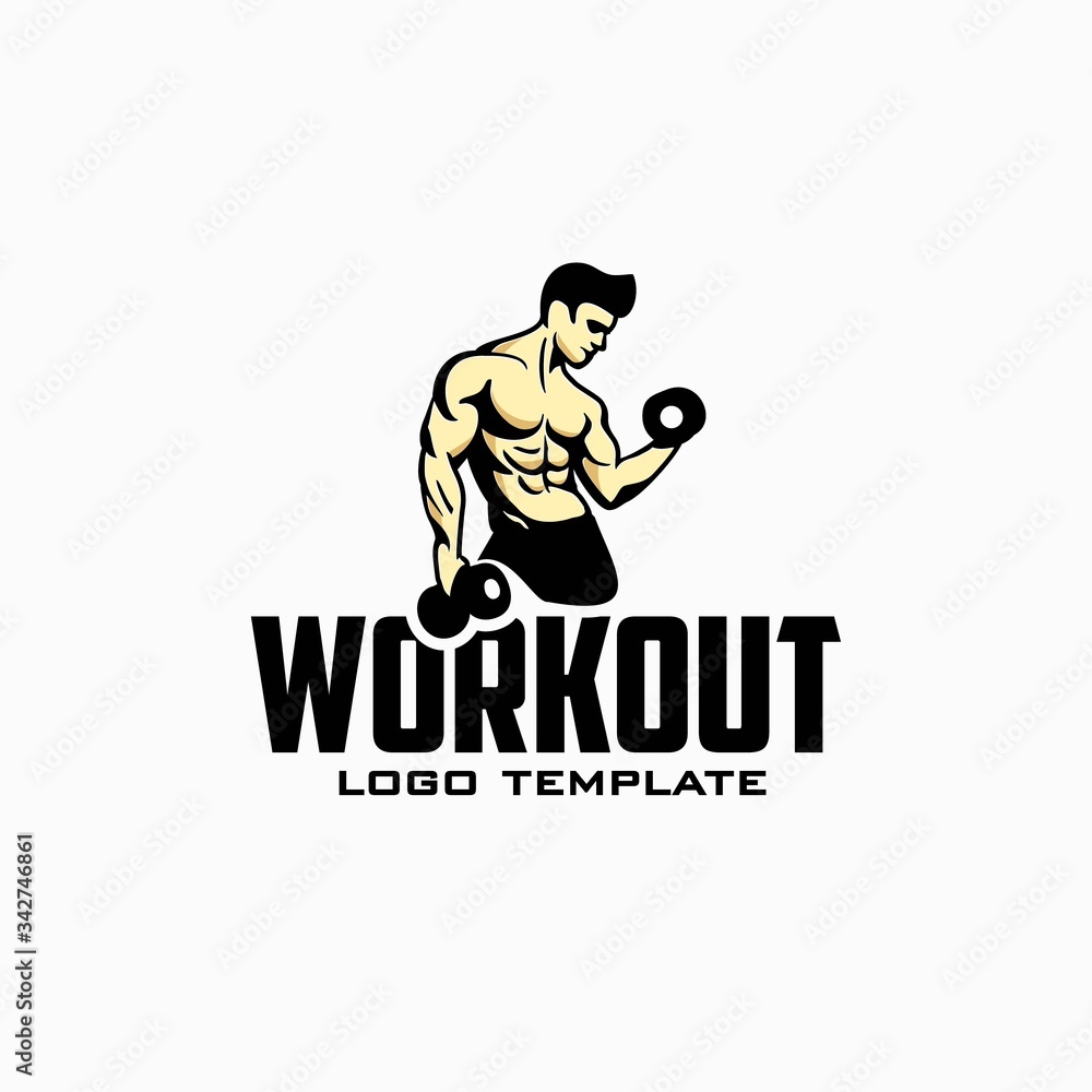 body builder logo design inspiration . gym fitness logo design template . muscular man lifting dumbbells vector