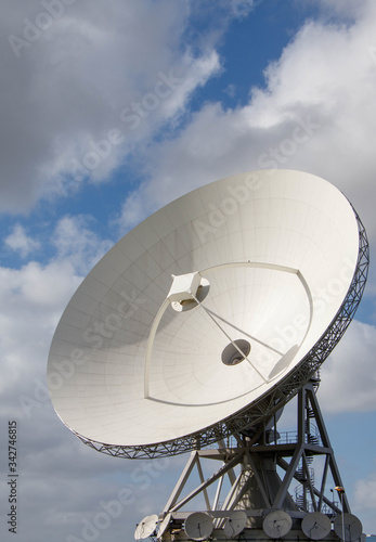 Large satellite dish transmits and receives all signals from space.