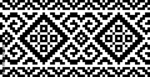 Ethnic traditional seamless pattern. Embroidery on fabric. Patchwork texture. Weaving. Folk motif.