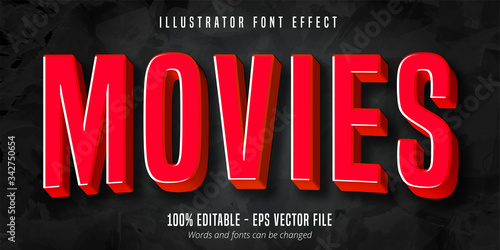 Movies text, 3d red movie style editable font effect photo