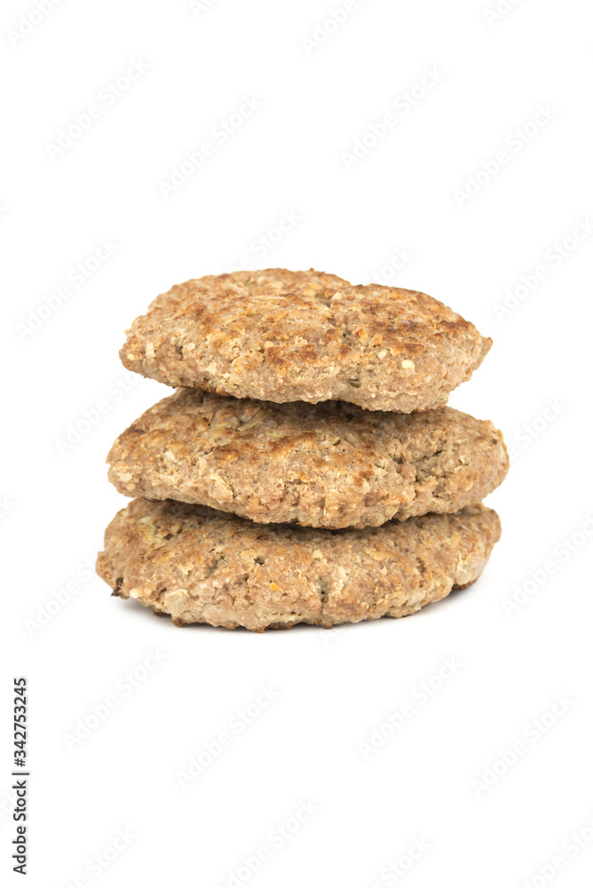 Fresh homemade fried hamburger steak isolated on the white background Fresh homemade fried hamburger steak isolated on the white background