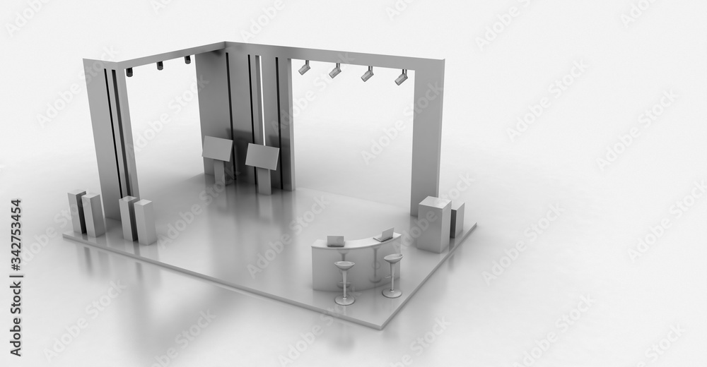 Fototapeta premium Corporate booth, isolated on white, with copy space. Original 3d rendering