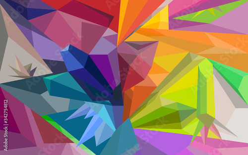 Abstract line geometry background. Bright contrasting different colors triangles and crystals  future modern pattern