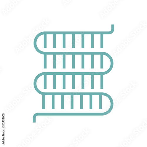 Condenser coil vector icon consist of copper or aluminium tubes, fins for holds refrigerant, gas, pressure in air compressor machine for ductless system, heating ventilation, air conditioning hvac.