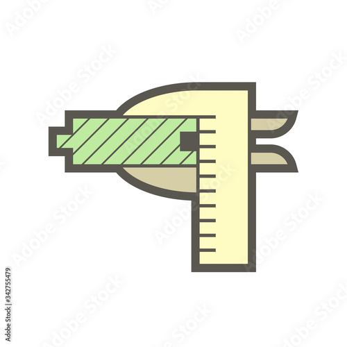 Measurement icon. Consist of Wood floor material and vernier caliper. That floor material test and quality inspection for quality work of floor finishing material construction or installation work.