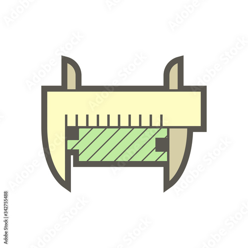 Measurement icon. Consist of Wood floor material and vernier caliper. That floor material test and quality inspection for quality work of floor finishing material construction or installation work.