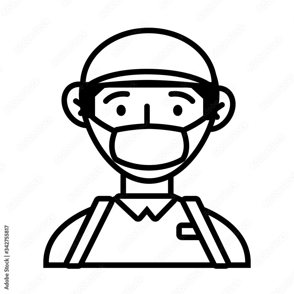 postman worker with face mask protection line style postman worker with face mask protection line style