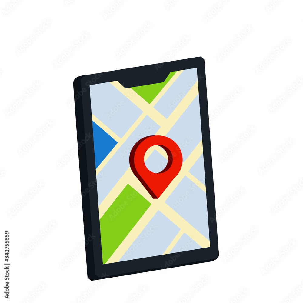 Mobile phone with a city map. Navigation and GPS. Modern technologies and path search. Cartoon flat illustration Mobile phone with a city map. Navigation and GPS. Modern technologies and path search. Cartoon flat illustration