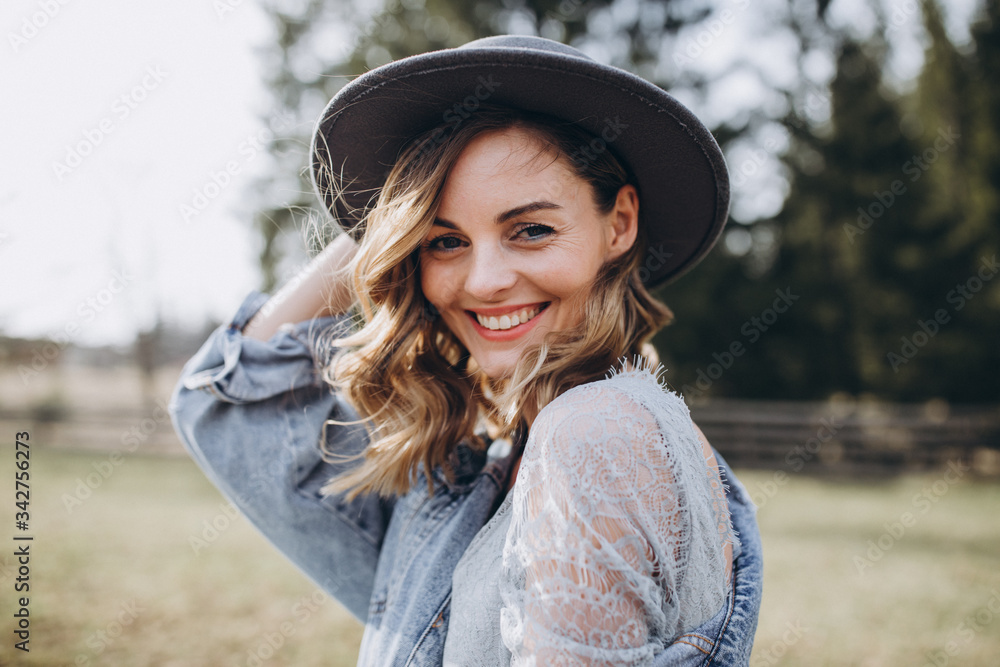 Portrait of the bride. Country style. A young girl in a blue gray wedding dress, denim Portrait Of The Bride. Country Style. A Young Girl In A Blue Gray Wedding Dress, Denim