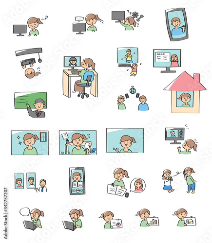 テレワーク・オンライン授業関連イラストセット