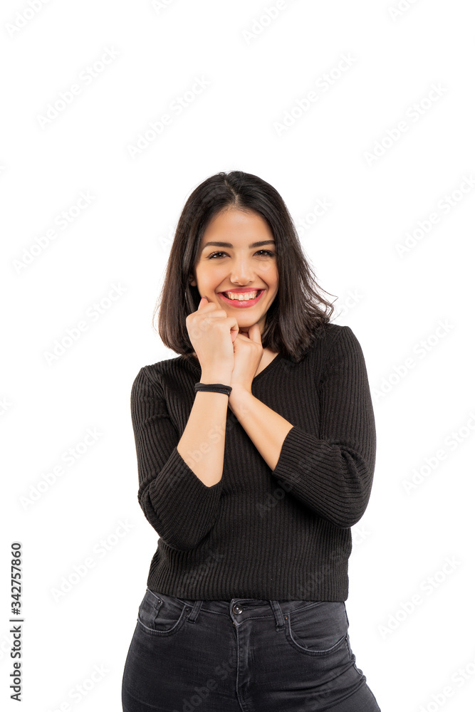 Beautiful smiling woman portrait isolated on white background. Pretty woman looking at camera. Beautiful smiling woman portrait isolated on white background. Pretty woman looking at camera.