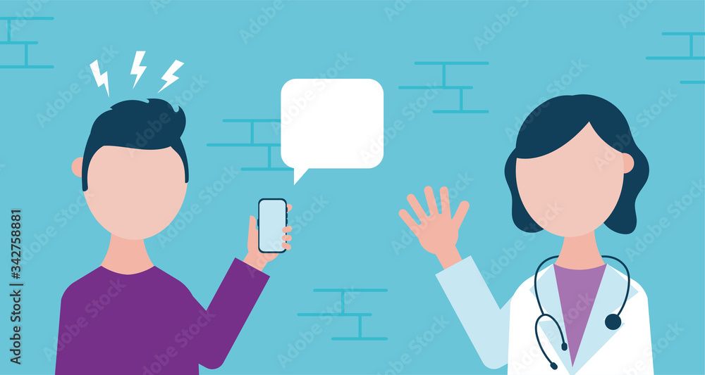 online health technology with man using smartphone and doctor online health technology with man using smartphone and doctor