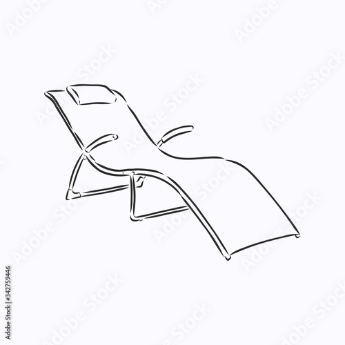 Hand drawn vector illustration in black ink on white background. A beach bed in doodle style. Isolated outline. beach bed chaise longue vector sketch illustration
