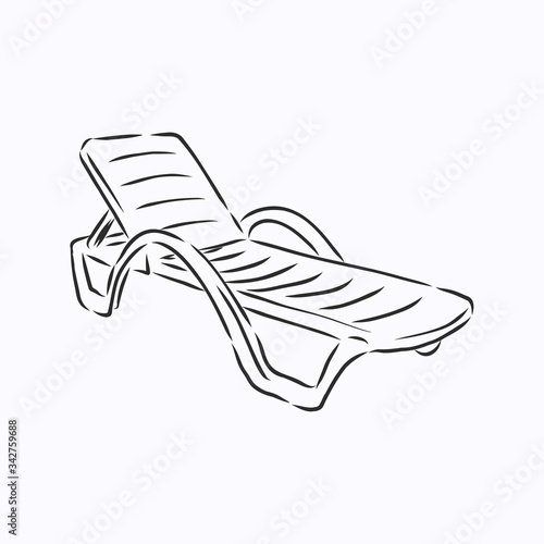 Hand drawn vector illustration in black ink on white background. A beach bed in doodle style. Isolated outline. beach bed chaise longue vector sketch illustration