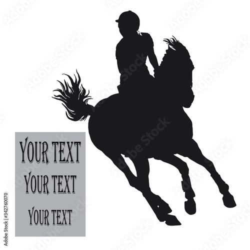  show jumping, sports girl galloping on a horse, isolated images, black silhouette on a white background, for decoration and design