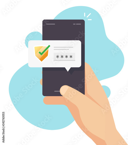 Password code verification security protection for authorization notice on mobile phone or digital secure access pus notification message on cellphone vector flat, smartphone authentication