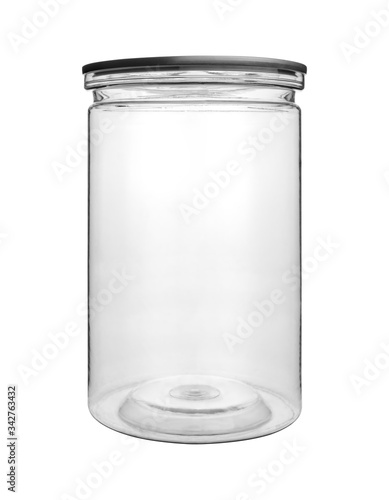 Empty transparent glass jar isolated on white