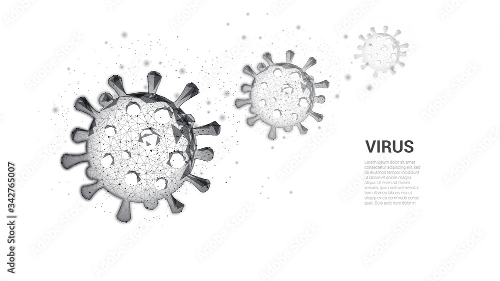 Polygonal Molecules of the virus. Concept of treatment and prevention of viral diseases. Black white vector illustration. Low poly. Polygonal Molecules of the virus. Concept of treatment and prevention of viral diseases. Black white vector illustration. Low poly.