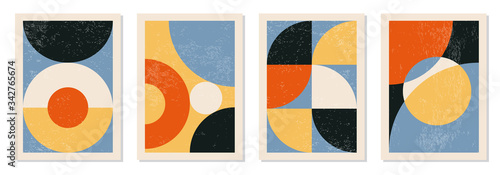 Set of minimal 20s geometric design posters, vector template with primitive shapes elements