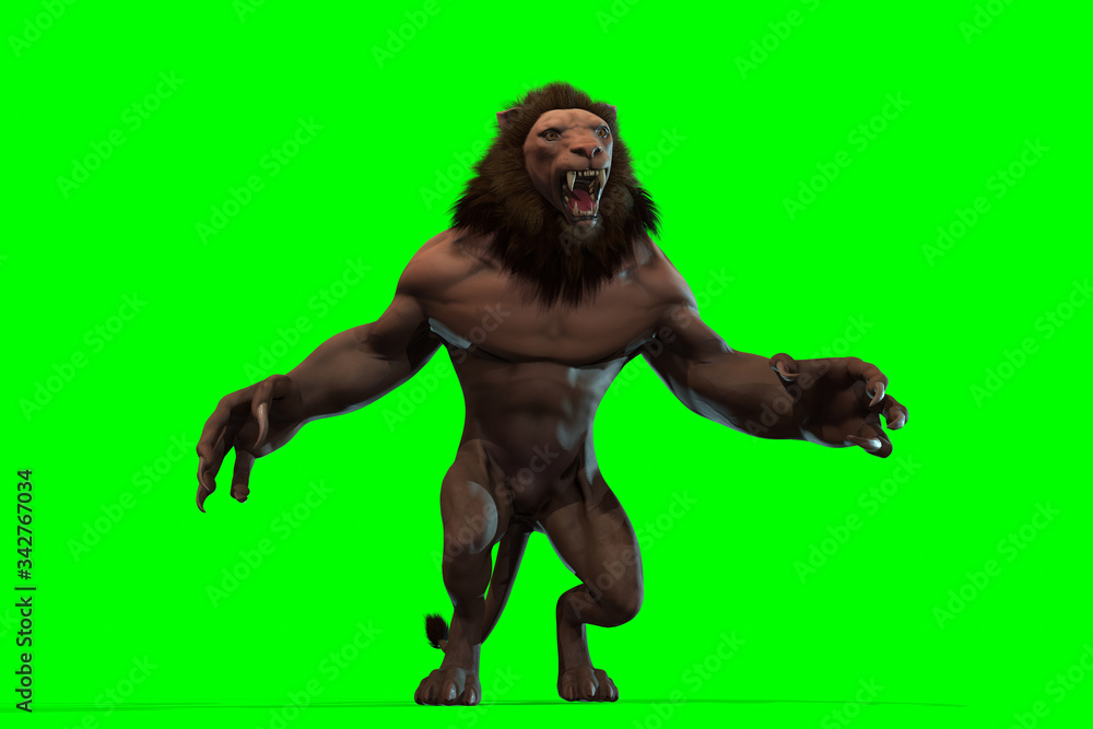 Fantasy character Humanoid Lion in epic pose - 3D render Fantasy character Humanoid Lion in epic pose - 3D render