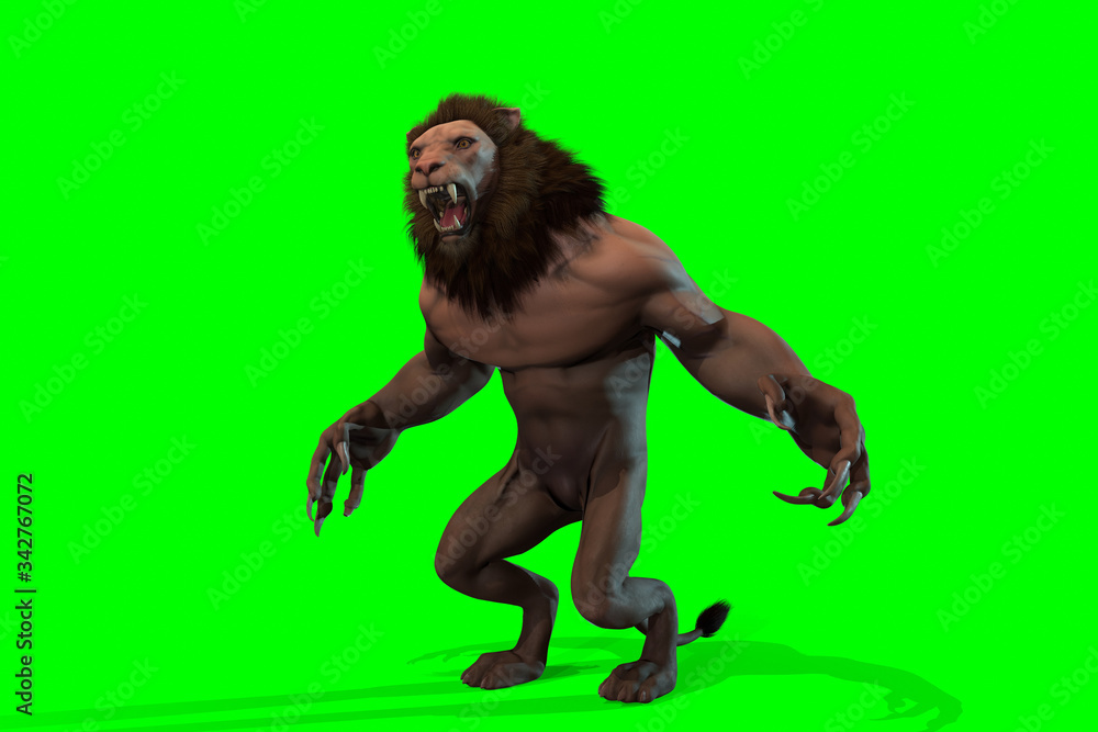 Fantasy character Humanoid Lion in epic pose - 3D render Fantasy character Humanoid Lion in epic pose - 3D render